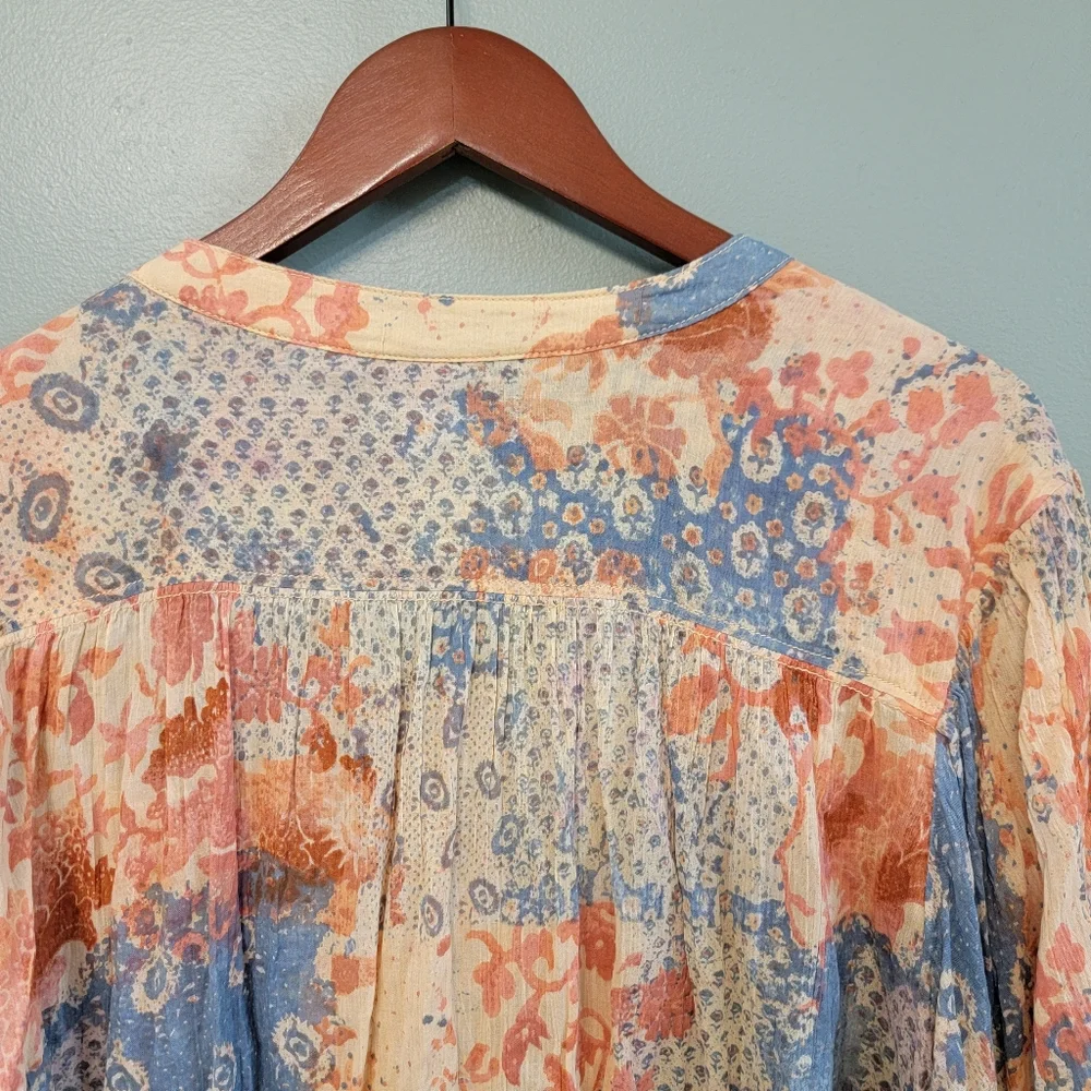 SOLD DO NOT BUY Batwing Floral Button Up Top Womens XL Boho Patch Festive - Picture 13 of 14